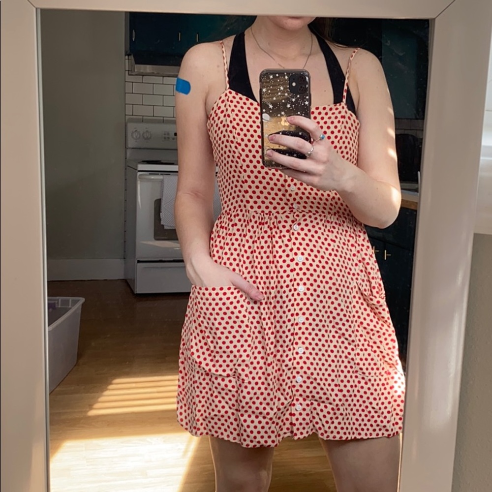 Red Polka Dot Dress with Pockets